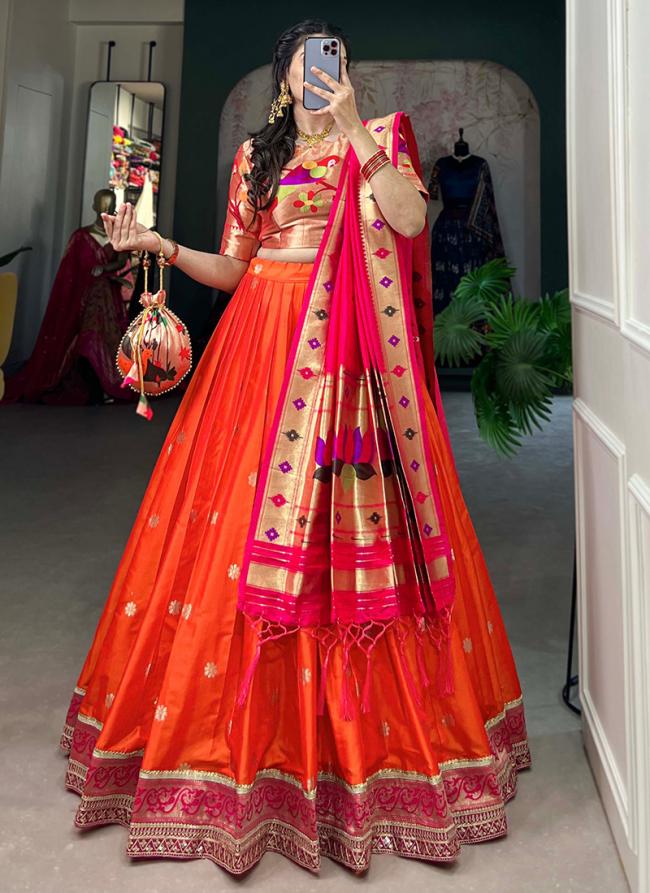 Silk Orange Wedding Wear Weaving Readymade Lehenga Choli